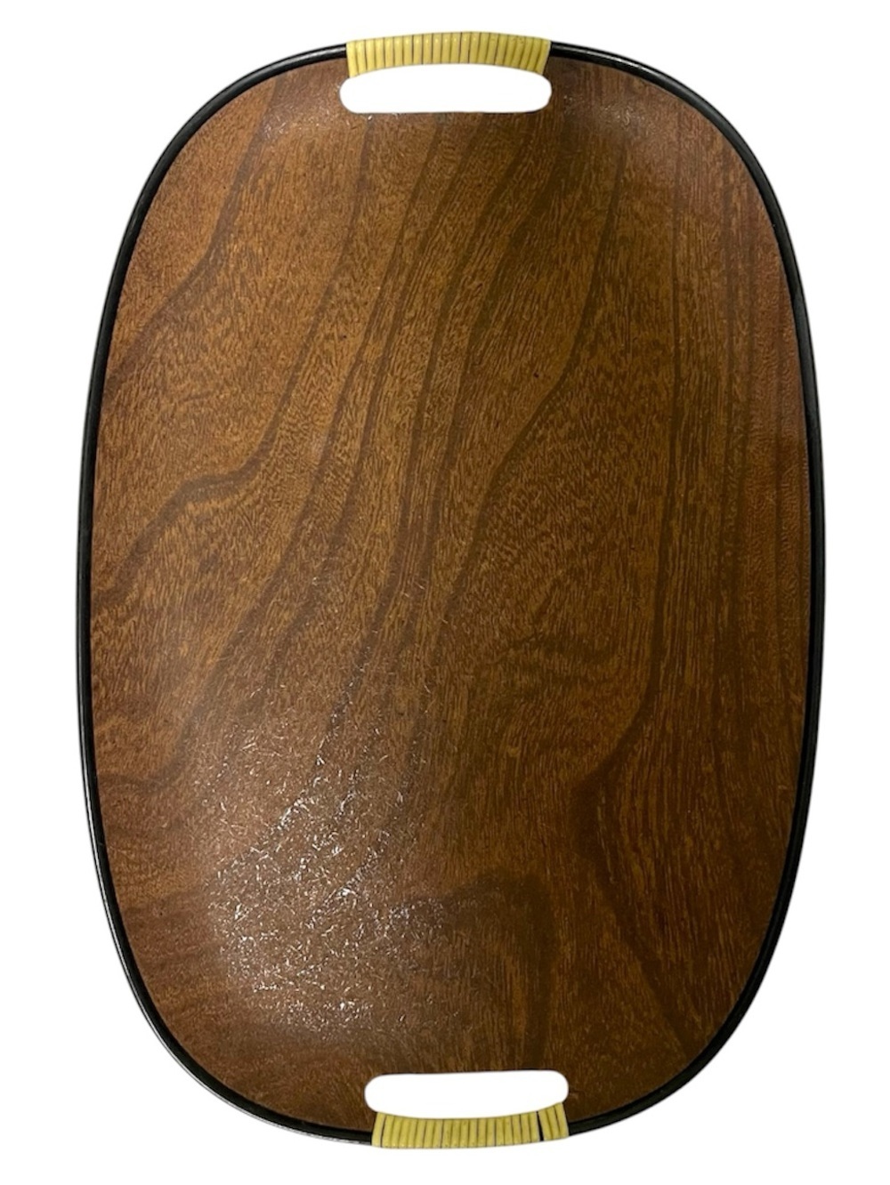 Vintage faux wood Mid Century Modern Lacquerware oval serving Tray